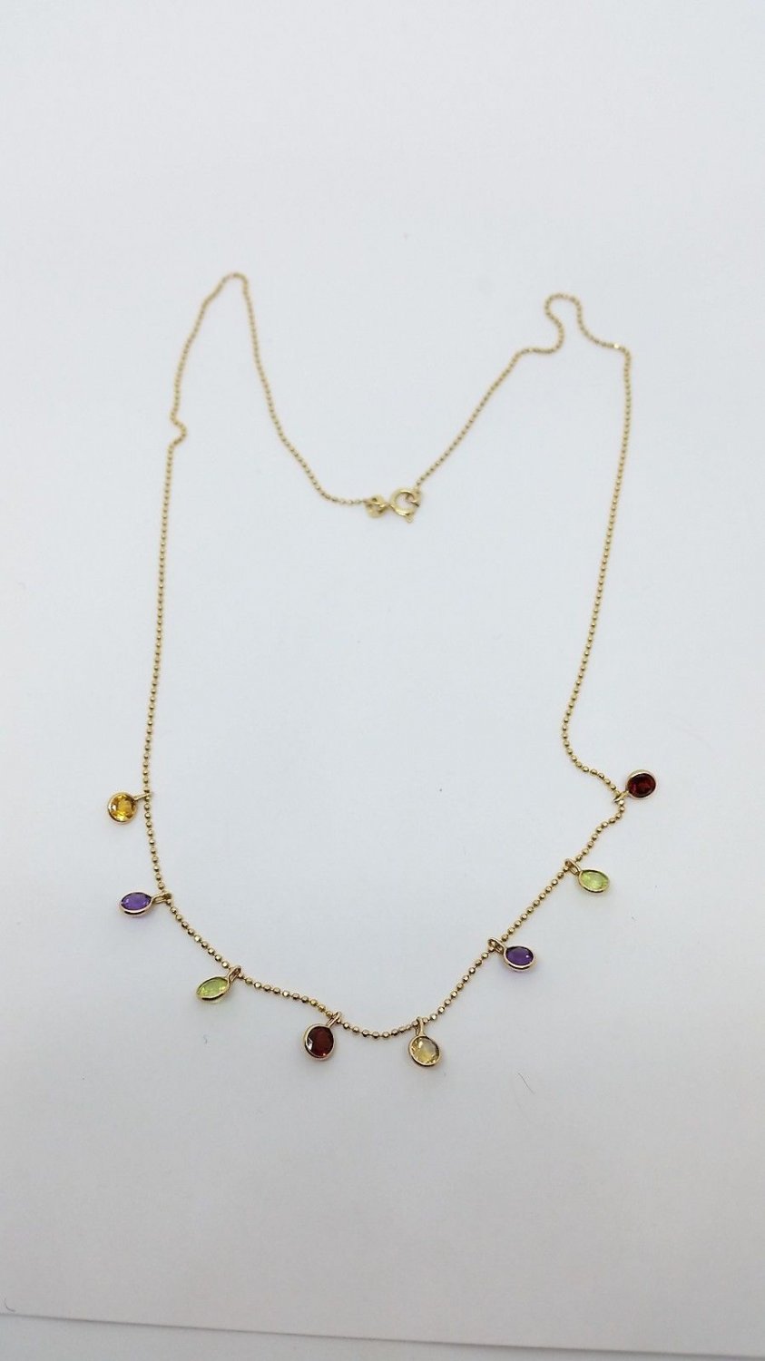 14k Yellow Gold Multicolor Gemstone Necklace 18 inch