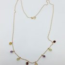 14k Yellow Gold Multicolor Gemstone Necklace 18 inch
