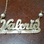 14k SOLID Yellow Gold Nameplate "VALERIE" Diamond and Pearl on 17 inch 14k Chain