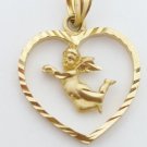 14k Yellow Gold Fine Filigree Cupid Heart Pendant