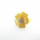 Vintage 18k Yellow Gold Mother Of Pearl Diamond Cocktail Ring 0.35 Ct Size 8