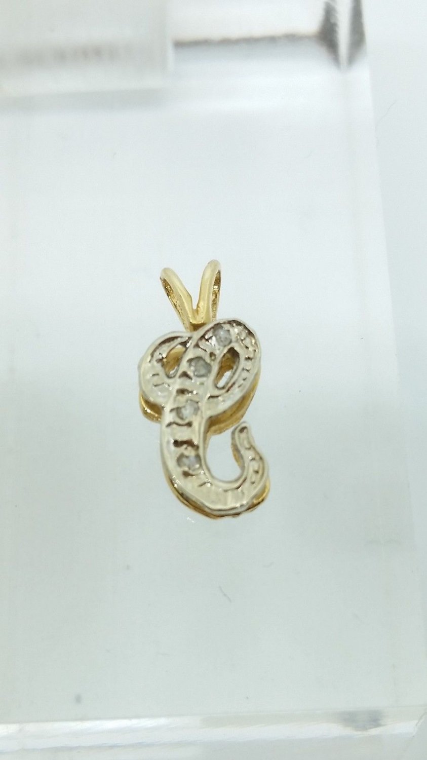 14k Two Tone Gold Initial Letter C Charm With Diamond