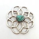 925 Sterling Silver Fine Filigree Pin Set With Greenish Blue Turquoise Gemstone