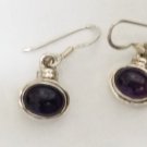 Vintage 925 Sterling Silver Amethyst Cabochon Dangle Earrings Made in Mexico