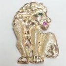 Unique Vintage 14k Yellow Gold Ruby Emerald Lion Pendant