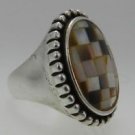 Fine Metal Purity 925 Sterling Silver Mother of Pearl Cocktail Ring Size 7.5