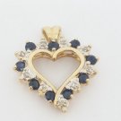 14k Yellow Gold Sapphire and Diamond Heart Pendant 0.75 TCW