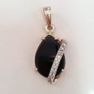 14k Yellow Gold Pearl Black Teardrop Onyx and Diamond Pendant apx 2.75 Carat TCW