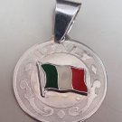 925 Stering Silver Italy Flag Round Pendant