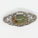 925 Sterling Silver Antique 9 Carat Green Cabochon and Marcasite Pin