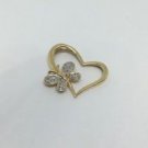 14k Yellow Gold Heart Pendant With Diamond Studded Butterfly Filigree