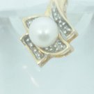 10k Yellow Gold Pearl and Diamond Budding Flower Bloom Pendant