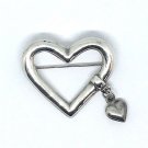 925 Sterling Silver Dangling Double Heart Pin