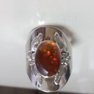 Vintage Art Deco 925 Sterling Silver Amber Cocktail Ring Flower Filigree Size 11