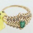 $480 Retail 10k yellow gold emerald and diamond cocktail ring Made by CID size 6