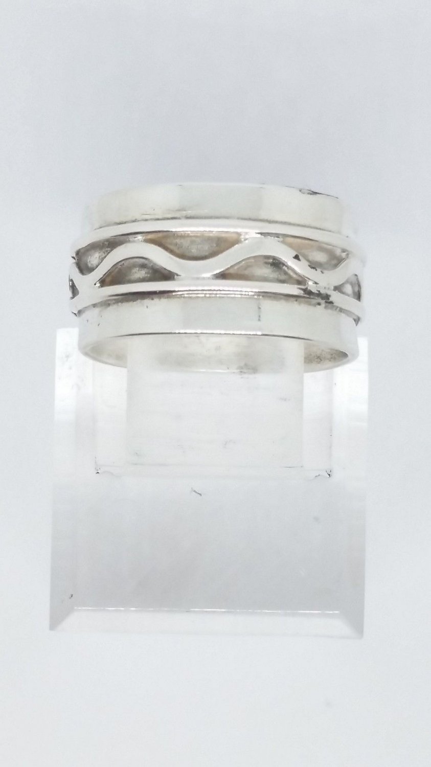 925 Sterling Silver Ocean Wave Design Band Ring Size 9 Made in Mexico Mejico