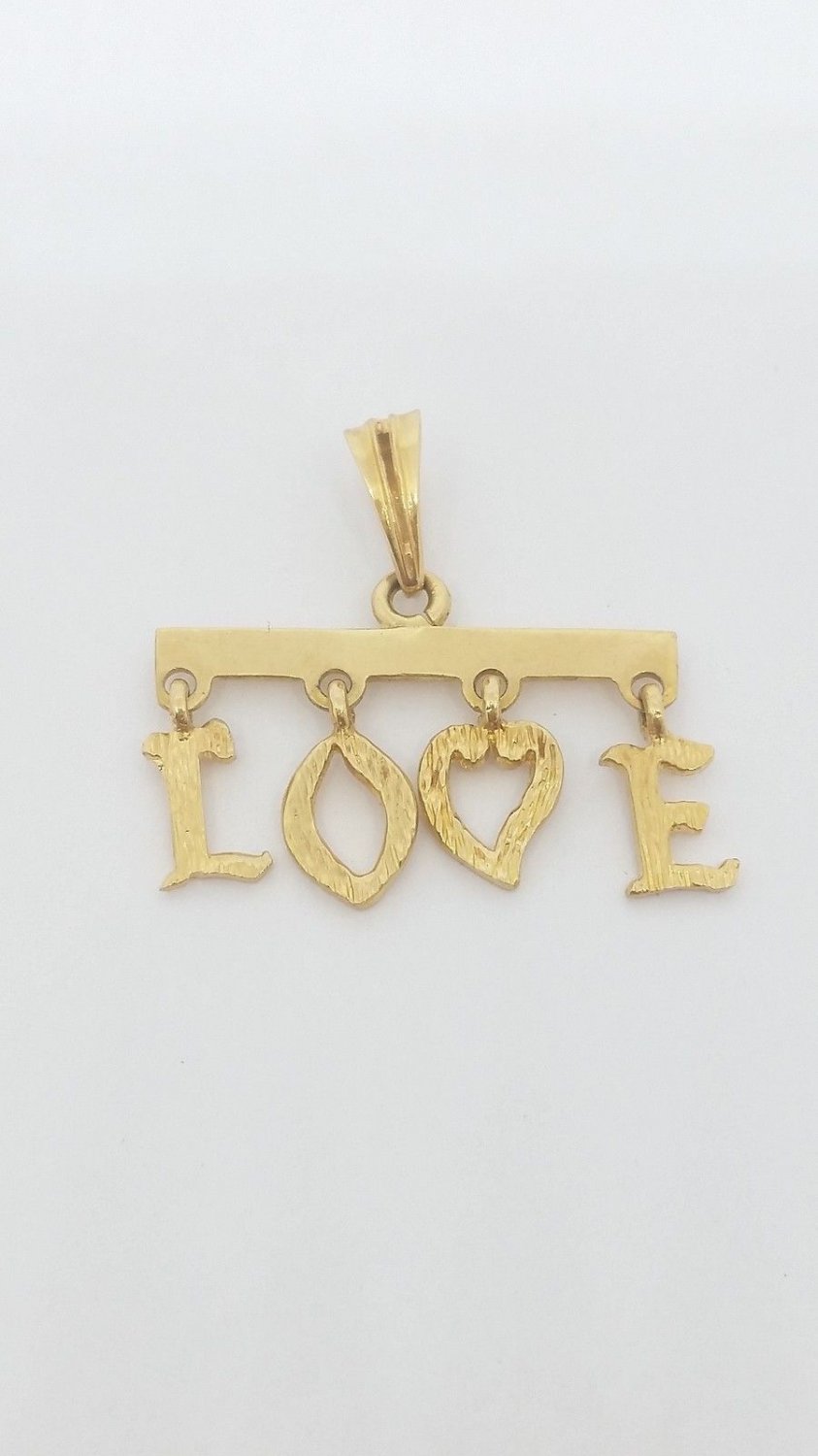 14k Yellow Gold Unique Dangling Letters LOVE Hanging Pendant