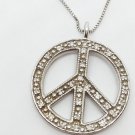 14k White Gold 18 inch Box Chain Diamond Peace Sign Necklace