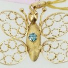 $1250 14k yellow gold delicate rare 0.06 carat blue diamond butterfly pendant