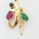VINTAGE 14k Yellow Gold Ruby Emerald Sapphire Gemstone Pendant 0.43 TCW Mexico