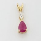14k Yellow Gold Pear Ruby and Round Diamond Teardrop Pendant 0.27 Carat TCW