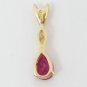 14k Yellow Gold Pear Ruby and Round Diamond Teardrop Pendant 0.27 Carat TCW