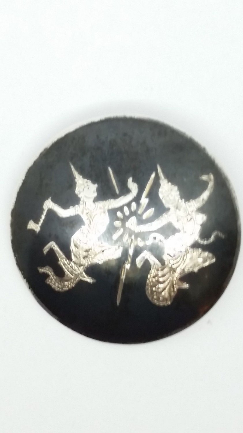 Antique 925 Sterling Silver Round Dancing Thai Deities Made In Siam Thailand