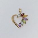 14k Yellow Gold Color Stone Heart Pendant 7 Stones 2.8 Carats TCW