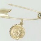 $783 14k yellow gold Milor Safety Pin cameo Cherub Angel charm Made in Italy