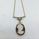 Antique 10k Yellow Gold Female Cameo Necklace 22 Inch Flat Rolo Chain