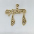 HUGE 43 mm Tall 14k Yellow Gold Fine Filigree Jewish Life Hebrew Chai Pendant