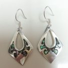 Vintage 925 Sterling Silver TAXCO Mexico Opal and Black Enamel Dangling Earrings