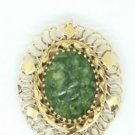 Vintage 14k Yellow Gold Fine Filigree Jade Convertible Pin to Pendant 10 Ct TCW