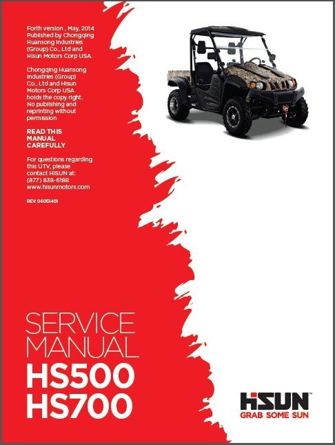 Hisun HS500 HS700 UTV Service / Maintenance Manual CD - HS500UTV HS700UTV 500 700