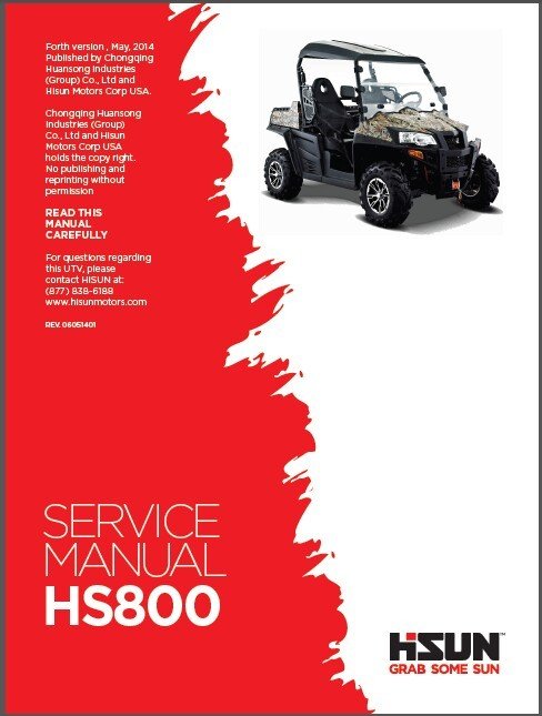 Hisun HS800 UTV Service / Maintenance Manual CD - HS800UTV 800