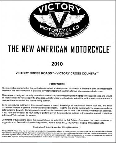 2010 Victory Cross Roads Cross Country factory repair service manual on CD