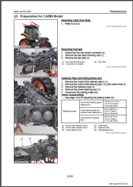 Kubota M6060 M7060 Tractor WSM Service Workshop Manual CD