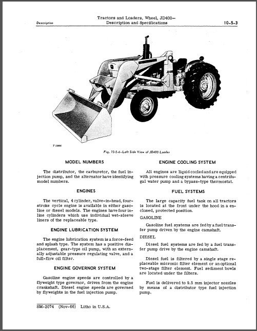 John Deere JD400 Tractor Service Repair Technical Manual CD JD 400