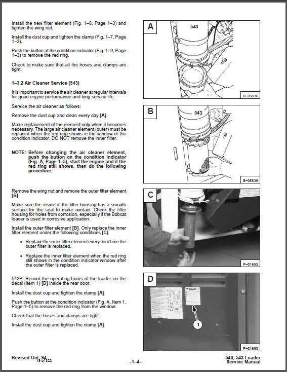 Bobcat 540 543 543B Skid Steer Loader Service Manual CD