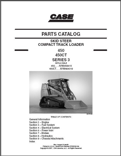 Case 450 & 450CT (Series 3) Skid Steer Loader Parts Manual on a CD