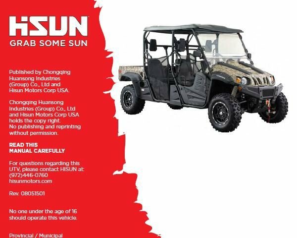Hisun HS750 Crew ( HS750UTV-2 ) UTV Service / Maintenance Manual CD - HS 750