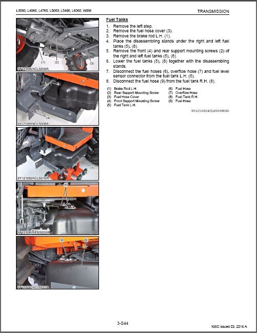 Kubota L3560 L4060 L4760 L5060 L5460 L6060 Tractor WSM Service Manual CD