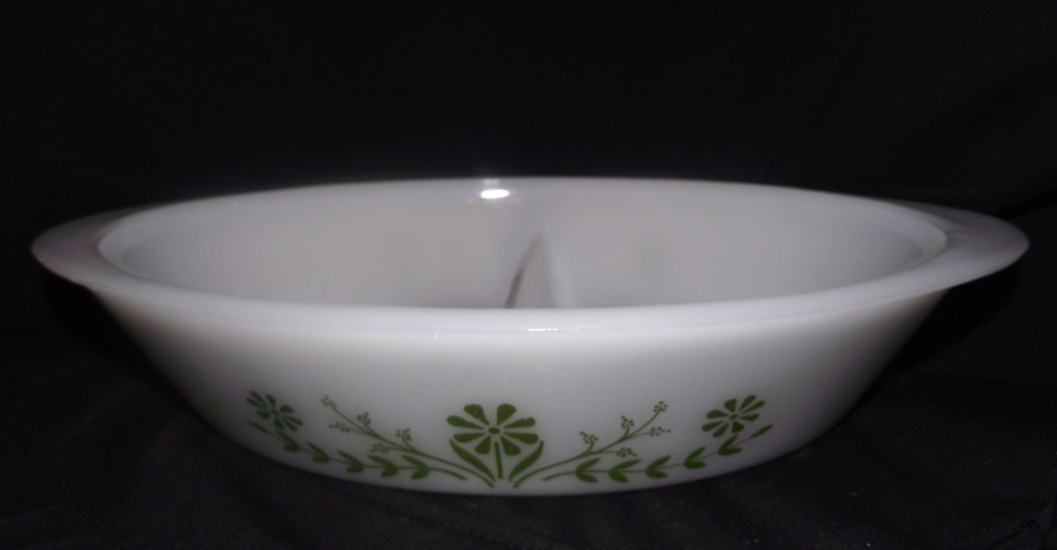 Vintage Glasbake White Milk Glass Divided Oval Casserole Baking Dish Oven  Ware