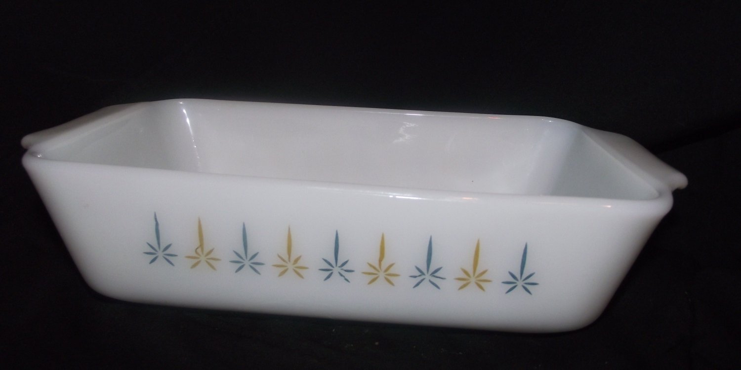 Fire King 441 Candle Glow 1 Qt Loaf Bread Pan Dish Vintage Milk Glass Anchor Hocking