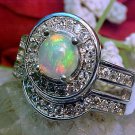 100% Natural ETHIOPIAN OPAL Ring AAA+ 6mm Round & White Sapphire 925