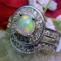 100% Natural ETHIOPIAN OPAL Ring AAA+ 6mm Round & White Sapphire 925