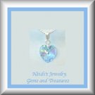 Children's Jewelry Aquamarine Swarovski Crystal Heart Sterling Necklace/ Free Shipping