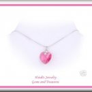 Children's Fine Jewelry Pink Crystal Heart Sterling Silver 16" Necklace Free US Shipping
