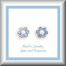 Children's Jewelry Ice Blue Crystal & Pearl Sterling Earrings/ Free Shipping