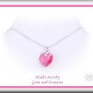 Baby Toddler Flower Girl Pink Swarovski Crystal Heart Sterling Silver 14" Necklace Free US Shipping